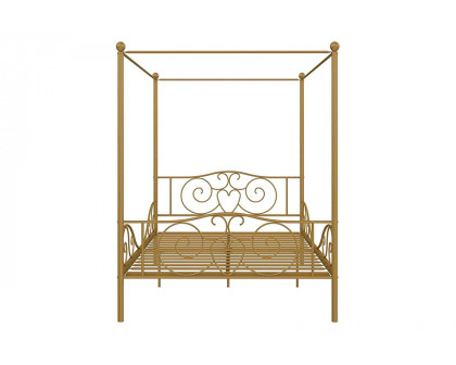 FaFurn - Full Size Heavy Duty Metal Canopy Bed Frame in Gold Finish