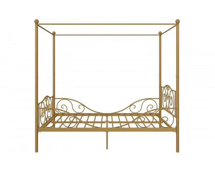 FaFurn - Full Size Heavy Duty Metal Canopy Bed Frame in Gold Finish