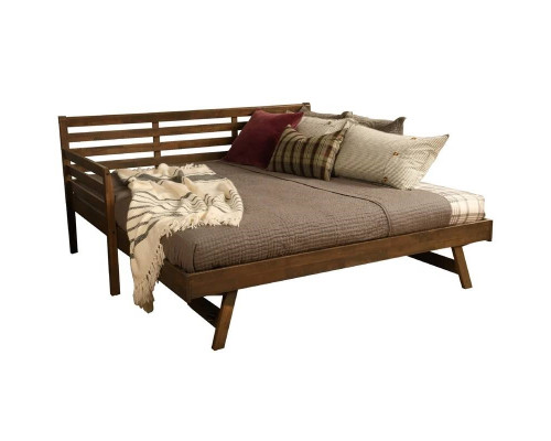 FaFurn Daybed Frame with Twin Pop-Up Trundle Bed - Walnut