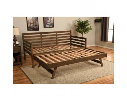 FaFurn Daybed Frame with Twin Pop-Up Trundle Bed - Walnut