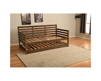 FaFurn Daybed Frame with Twin Pop-Up Trundle Bed - Walnut