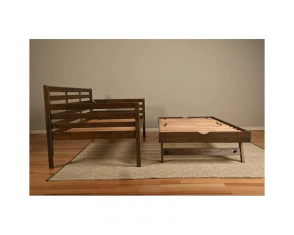 FaFurn Daybed Frame with Twin Pop-Up Trundle Bed - Walnut