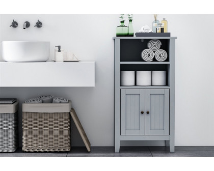 FaFurn - Gray 2 Tier Shelf Hidden Storage Bathroom Floor Cabinet