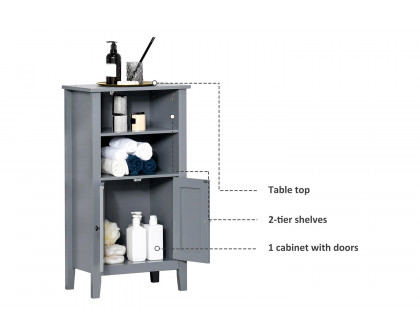 FaFurn - Gray 2 Tier Shelf Hidden Storage Bathroom Floor Cabinet