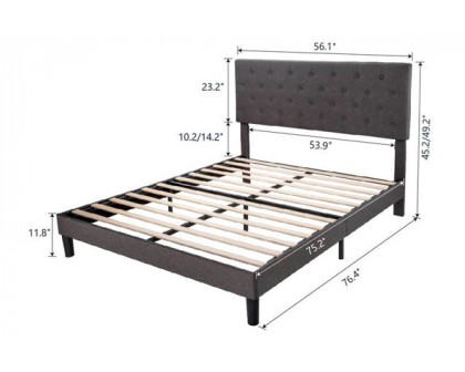 FaFurn Full Size Adjustable Platform Bed with Headboard - Gray, Fabric