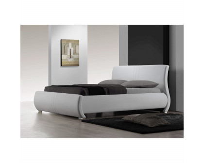 FaFurn - King Size Platform Bed Frame with Curved Headboard in White