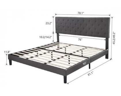 FaFurn King Size Adjustable Platform Bed - Gray, Fabric