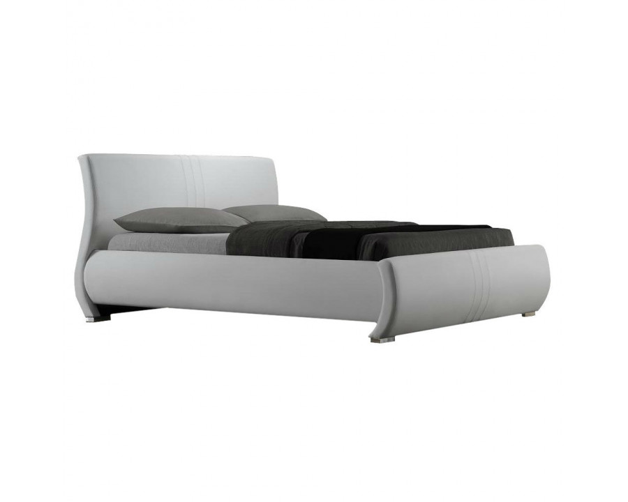 FaFurn - Queen Size Platform Bed Frame in White, Leather