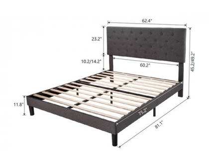 FaFurn Queen Size Adjustable Platform Bed with Headboard - Gray, Fabric