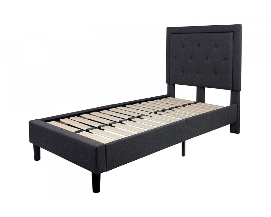 FaFurn Upholstered Platform Bed Frame with Button Tufted Headboard - Dark Gray, Twin Size