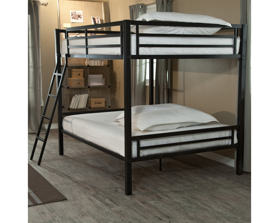 FaFurn Modern Full Size Bunk Bed with Ladder - Black, Metal