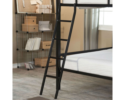 FaFurn Modern Full Size Bunk Bed with Ladder - Black, Metal