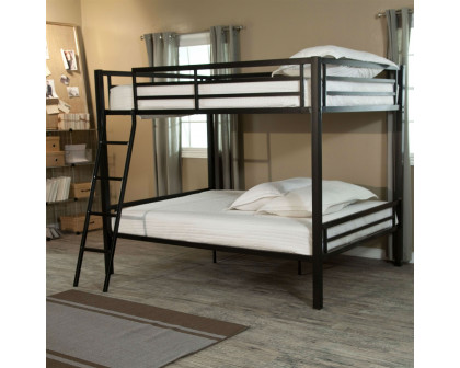 FaFurn Modern Full Size Bunk Bed with Ladder - Black, Metal