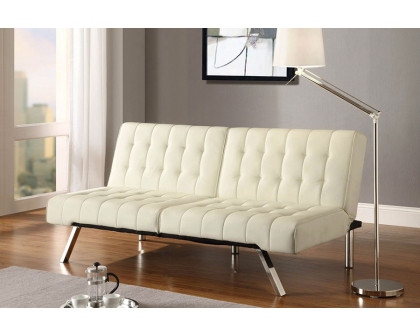 FaFurn - Split-Back Modern Futon Style Sleeper Sofa Bed in Vanilla Faux Leather