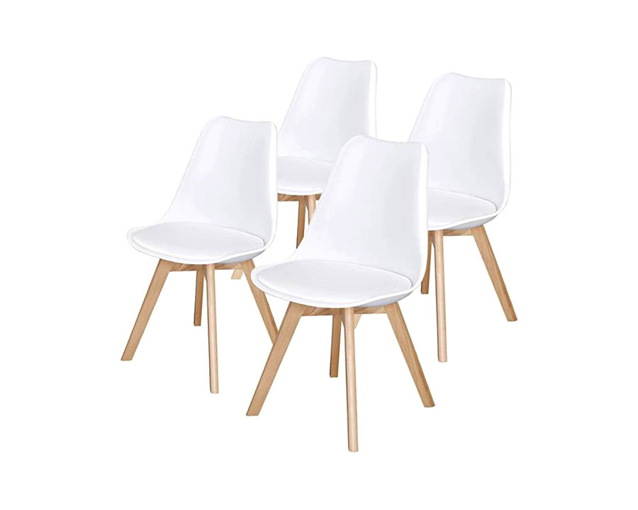 FaFurn - Modern White Shell Dining Chair Upholstered Padded Seat with Beechwood Legs (Set of 4)