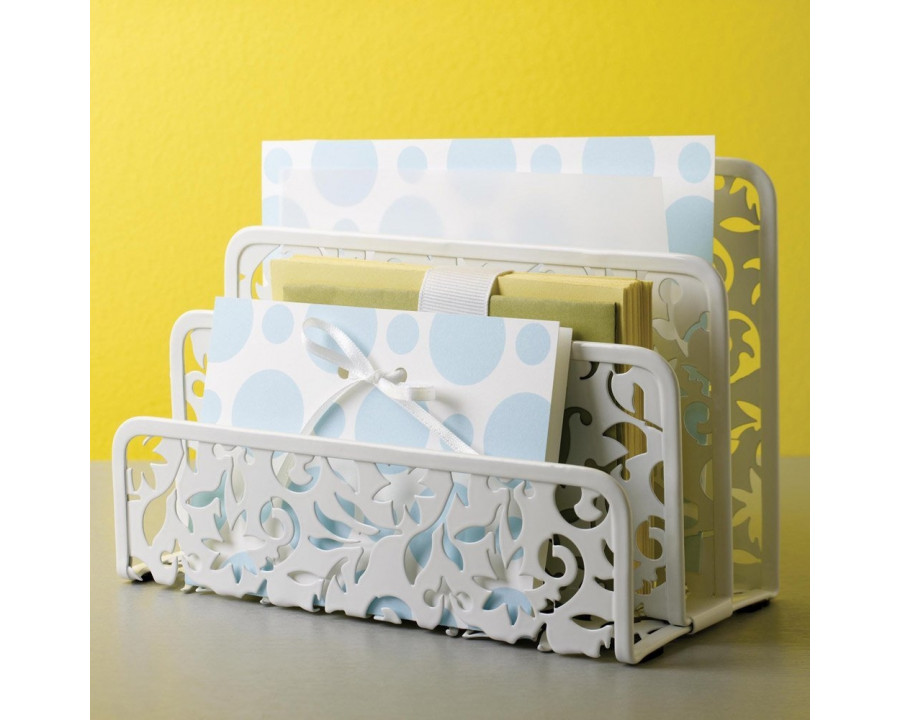 FaFurn - Letter Holder with Floral Pattern in White, Metal