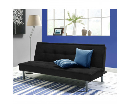 FaFurn Sofa-Bed with Metal Legs - Black, Microfiber