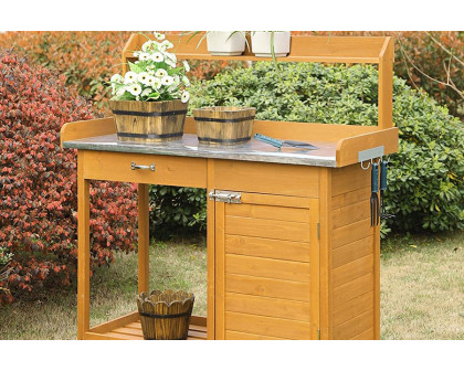 FaFurn - Outdoor Garden Organizer Stainless Steel Top Potting Bench Storage Cabinet