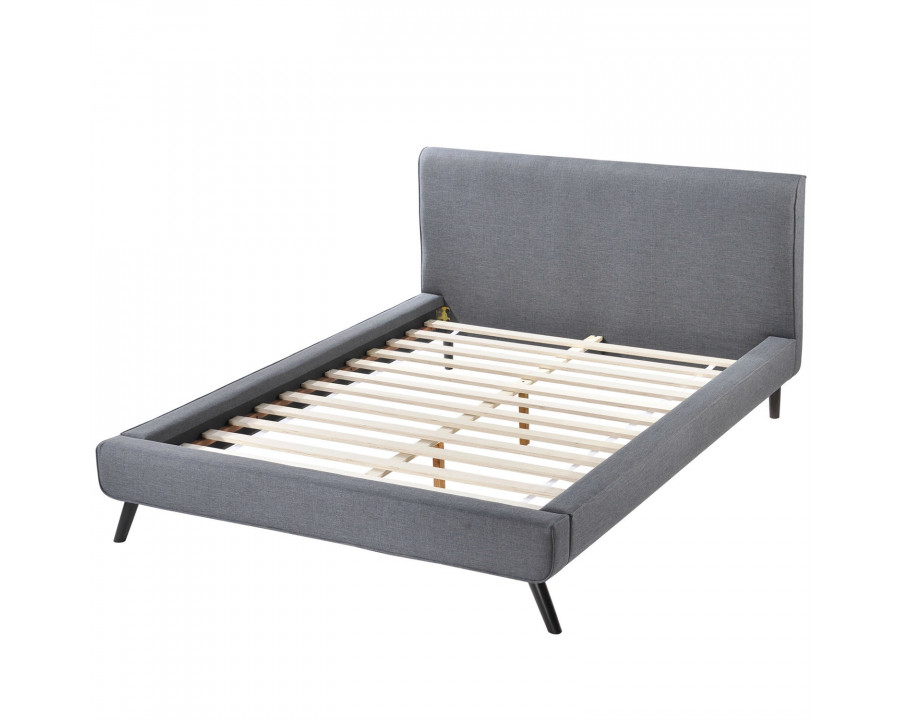 FaFurn - Full Size Platform Bed Frame with Gray Upholstered Headboard