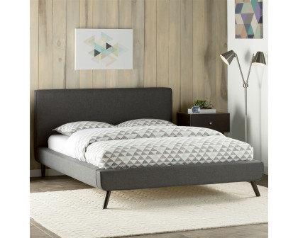 FaFurn - Full Size Platform Bed Frame with Gray Upholstered Headboard