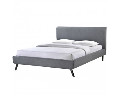 FaFurn - Full Size Platform Bed Frame with Gray Upholstered Headboard