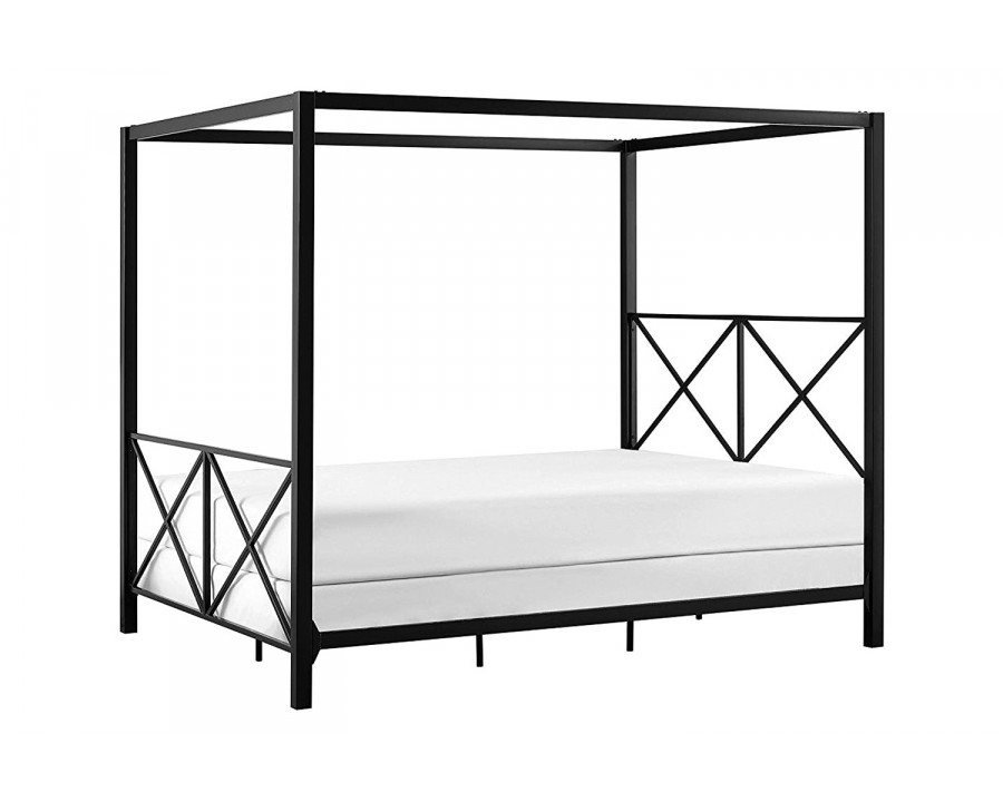 FaFurn - Queen Size Modern Black Metal Four-Poster Canopy Bed Frame