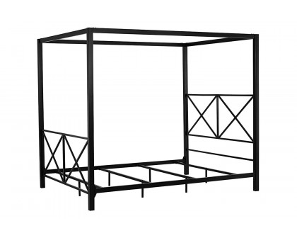 FaFurn - Queen Size Modern Black Metal Four-Poster Canopy Bed Frame