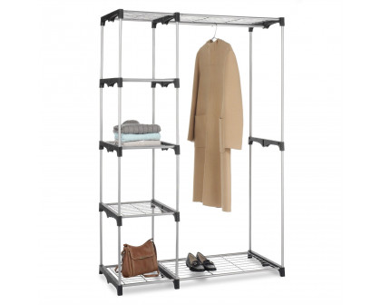 FaFurn - Garment Rack Storage Unit with Hanging Rods in Silver