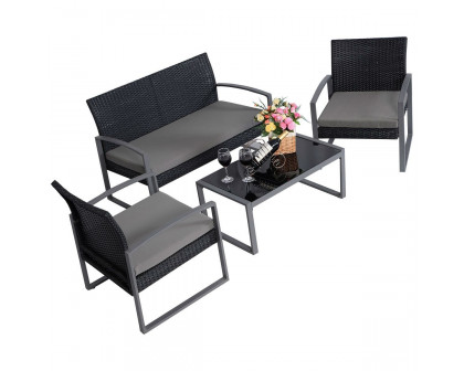 FaFurn - 4-Piece Patio Set with Matching Table in Black/Gray, Rattan