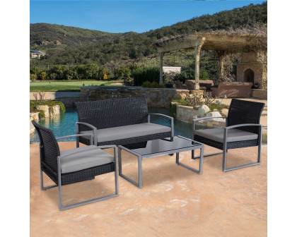 FaFurn - 4-Piece Patio Set with Matching Table in Black/Gray, Rattan