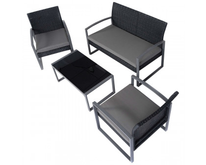 FaFurn - 4-Piece Patio Set with Matching Table in Black/Gray, Rattan