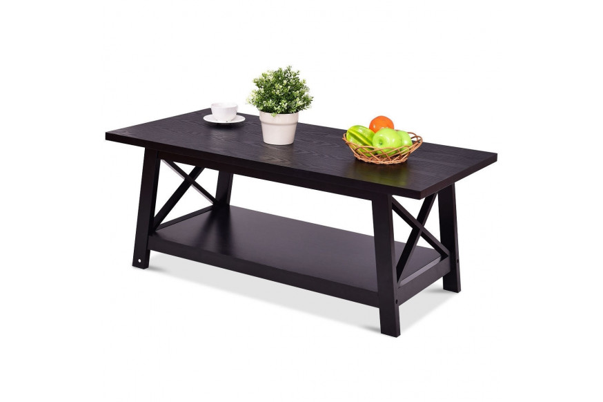 FaFurn™ Modern Coffee Table with Bottom Shelf - Black, Wood