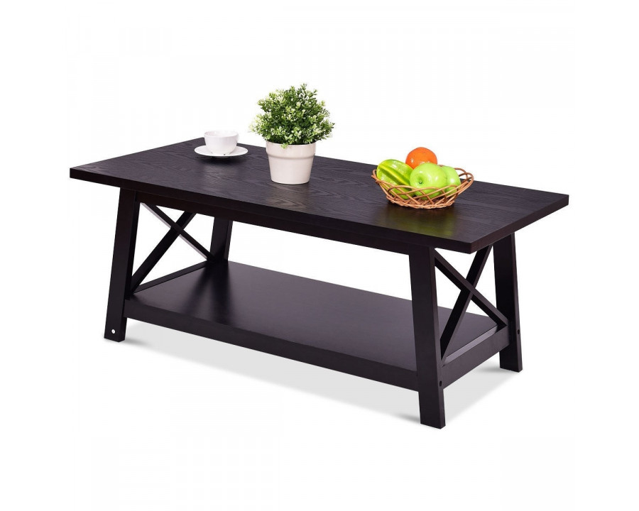 FaFurn - Modern Coffee Table with Bottom Shelf in Black, Wood