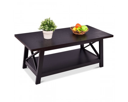 FaFurn™ Modern Coffee Table with Bottom Shelf - Black, Wood