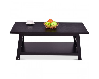 FaFurn™ Modern Coffee Table with Bottom Shelf - Black, Wood