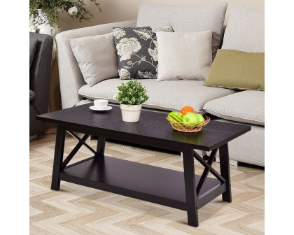 FaFurn™ Modern Coffee Table with Bottom Shelf - Black, Wood