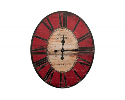 FaFurn Oversized Distressed Paris Wood Wall Clock - Red