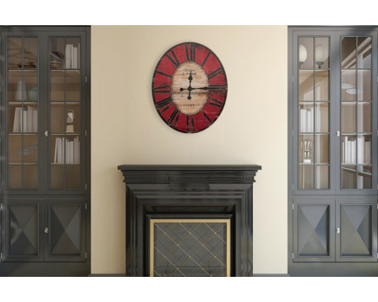 FaFurn Oversized Distressed Paris Wood Wall Clock - Red