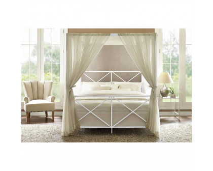 FaFurn Modern Industrial Queen Size Canopy Bed Frame - White, Metal