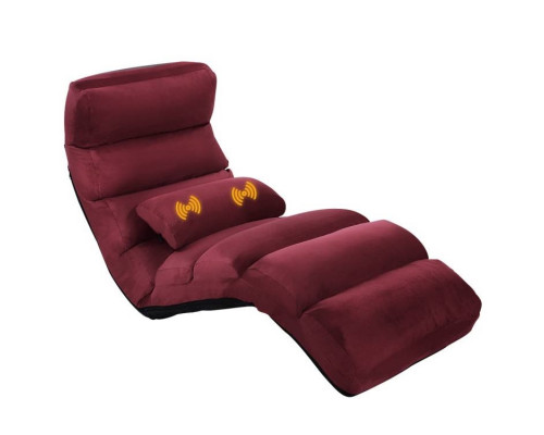 FaFurn Lounger Chair with Massage Pillow - Dark Red, Velvet/Fabric