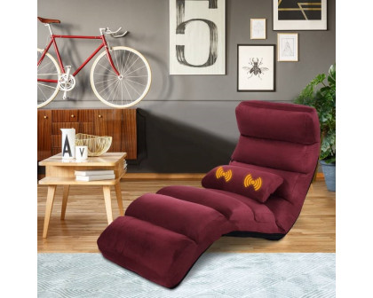 FaFurn™ Lounger Chair with Massage Pillow - Dark Red, Velvet/Fabric