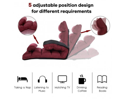 FaFurn™ Lounger Chair with Massage Pillow - Dark Red, Velvet/Fabric