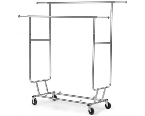 FaFurn - Garment Rack Clothes on Lockable Wheels in Silver, Metal