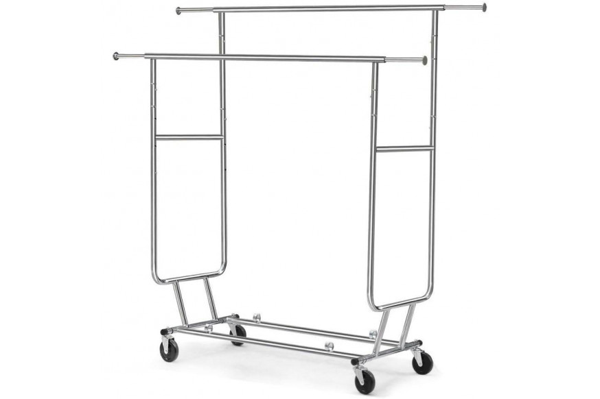 FaFurn™ Garment Rack Clothes on Lockable Wheels - Silver, Metal