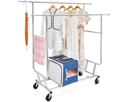 FaFurn™ Garment Rack Clothes on Lockable Wheels - Silver, Metal