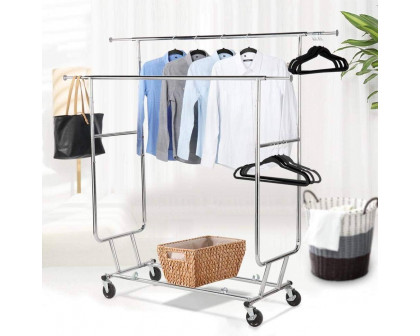 FaFurn™ Garment Rack Clothes on Lockable Wheels - Silver, Metal