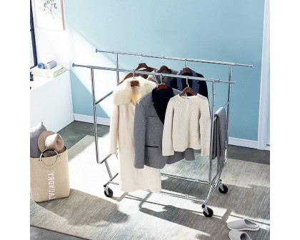 FaFurn™ Garment Rack Clothes on Lockable Wheels - Silver, Metal