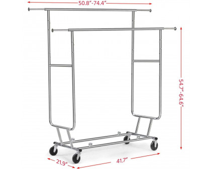 FaFurn™ Garment Rack Clothes on Lockable Wheels - Silver, Metal