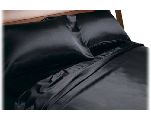 FaFurn Soft Polyester Satin Sheet Set in Solid Black - California King Size