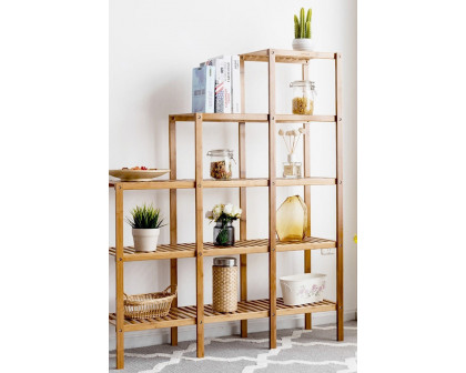 FaFurn - Bamboo Wood 5-Tier Versatile Bookcase Plant Stand Storage Rack